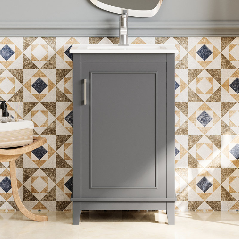 Bathroom Vanity Cabinet 20", Contemporary Style, Ceramic Basin, Sufficient Storage, Soft Close Door 20*14.5*33.3 With Basin - Legs