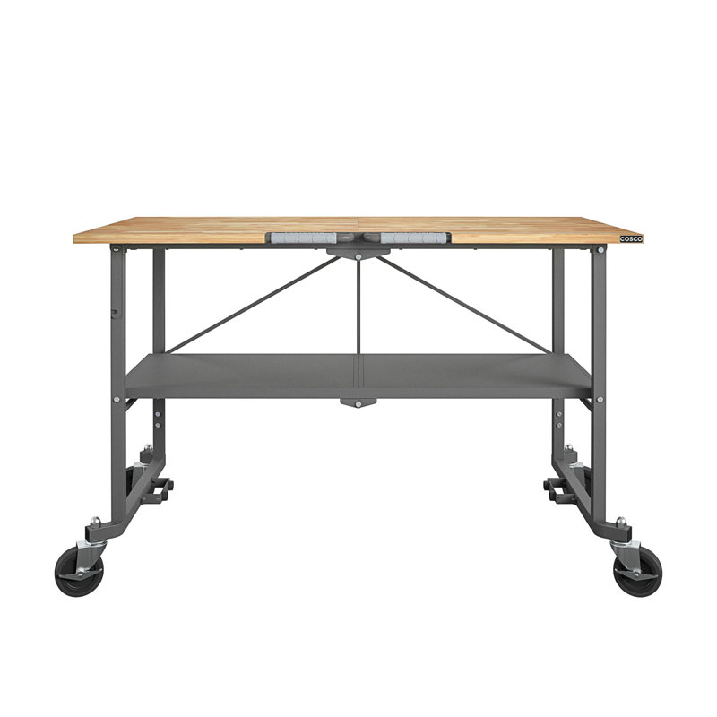 SmartFold Butcher Block Portable Workbench / Folding Utility Table (Grey Steel Frame)