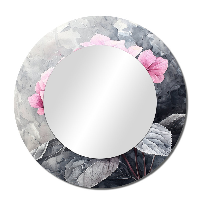 Soft Pink Hydrangea In Greyscale I - Floral Mirror Wall Art - Printed On Metal, 36" x 36"