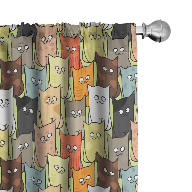 Cats Semi-Sheer Rod Pocket Curtain Panels, 28" x 95"