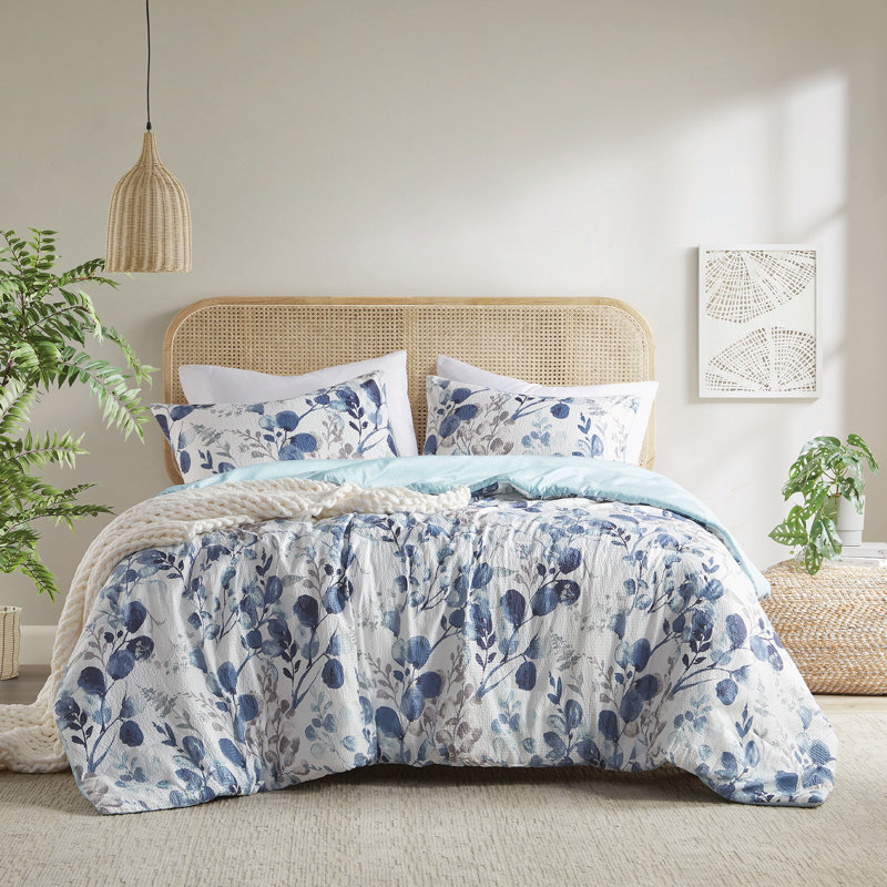 Ensemble d'édredon réversible floral Gabby Gabby, Édredon double / grand + 2 taies décoratives sta, Marine