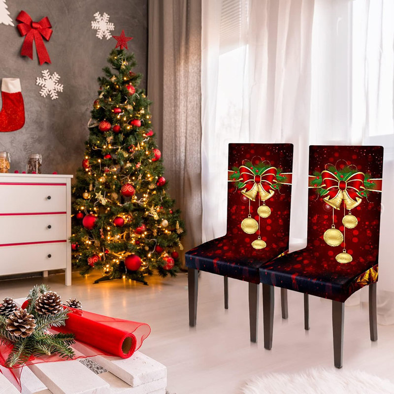Housses de siège de chaise de Noël - Conception festive de Noël - style cloche, extensible, amovible, lavable, pour utilisation événementielle