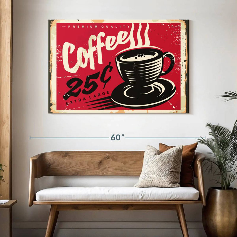 Vieille affiche murale café, H 32 po x l 48 po