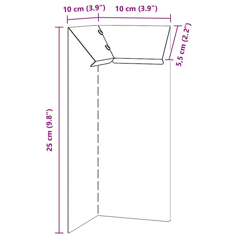25 cm H x 10 cm W Galvanised Steel
