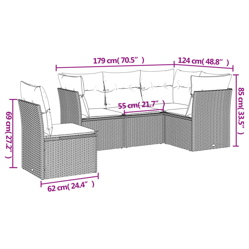 Ensemble de canapé de jardin en rotin PE 5 pièces Vidaxl