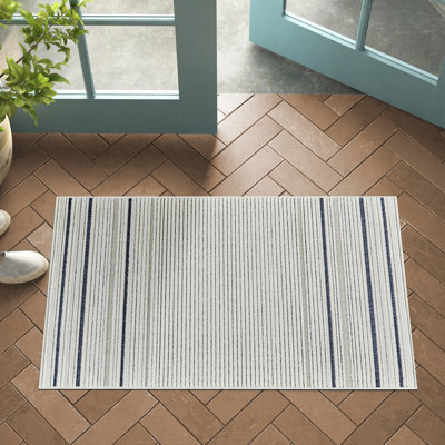 Tapis d'entrée à rayures crème / bleu 3 pi x 5 pi (2 pi 7 po x 4 pi 11 po) Maris de Tapis Branch