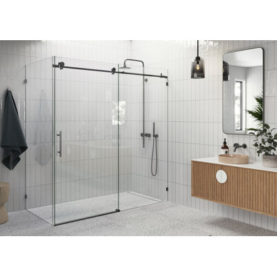 Nova 68 in. x 36 in. x 78 in. 90-degree Fully Frameless Sliding Glass Shower Enclosure