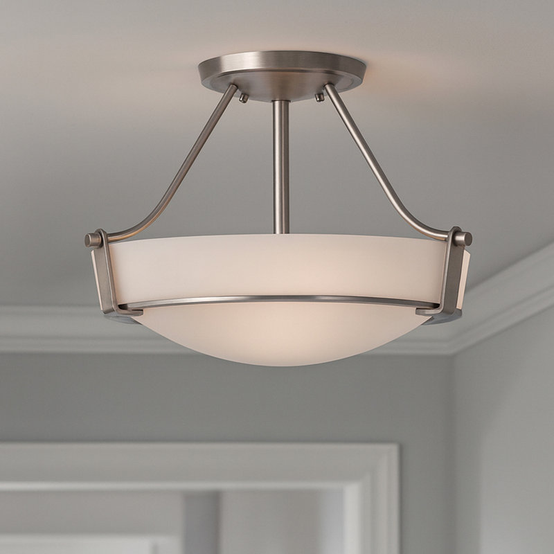 Plafonnier semi-encastré 3 lumières Hathaway, H 11,8 po x l 16 po, Nickel antique, Incandescent