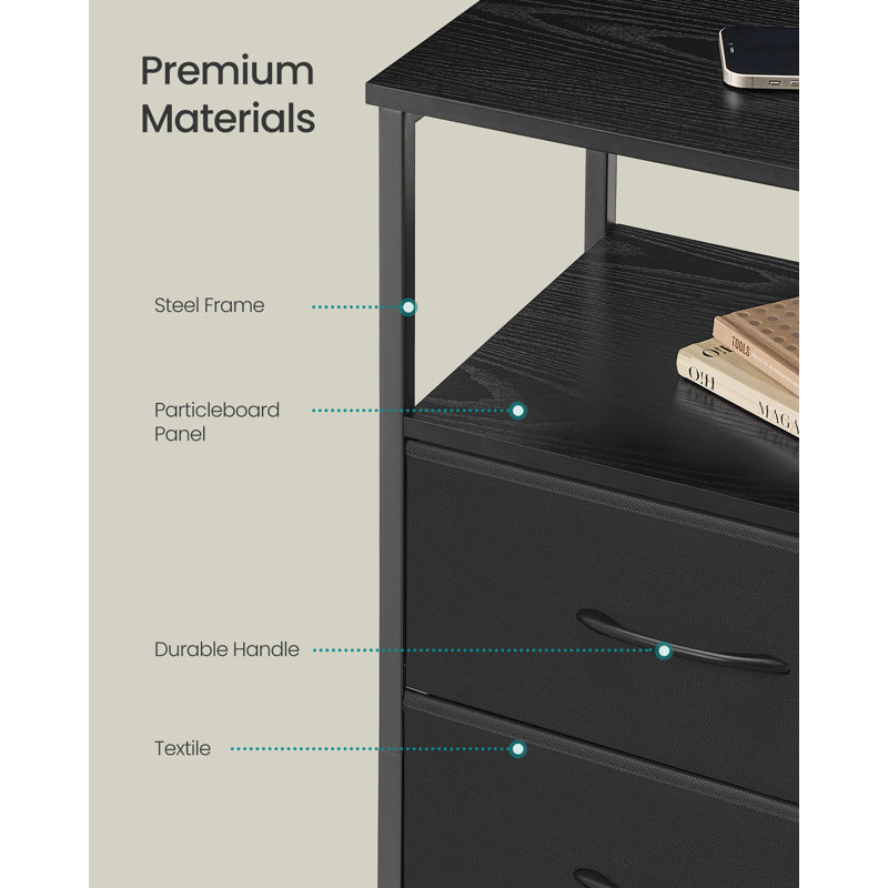30cm W Steel Bedside Table, Black