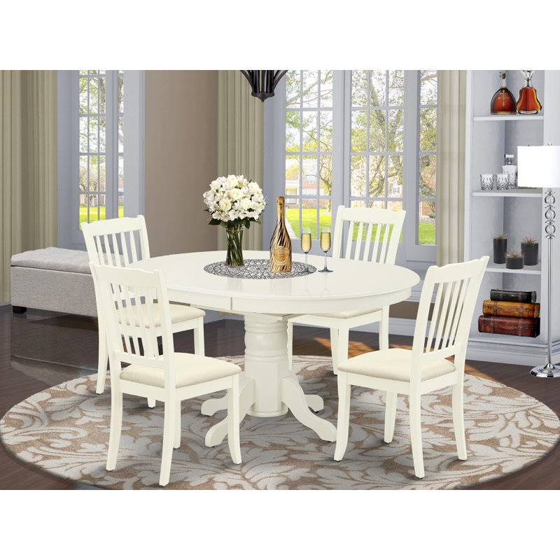 Bridgton Extendable Solid Wood Dining Set, Linen White, Fabric