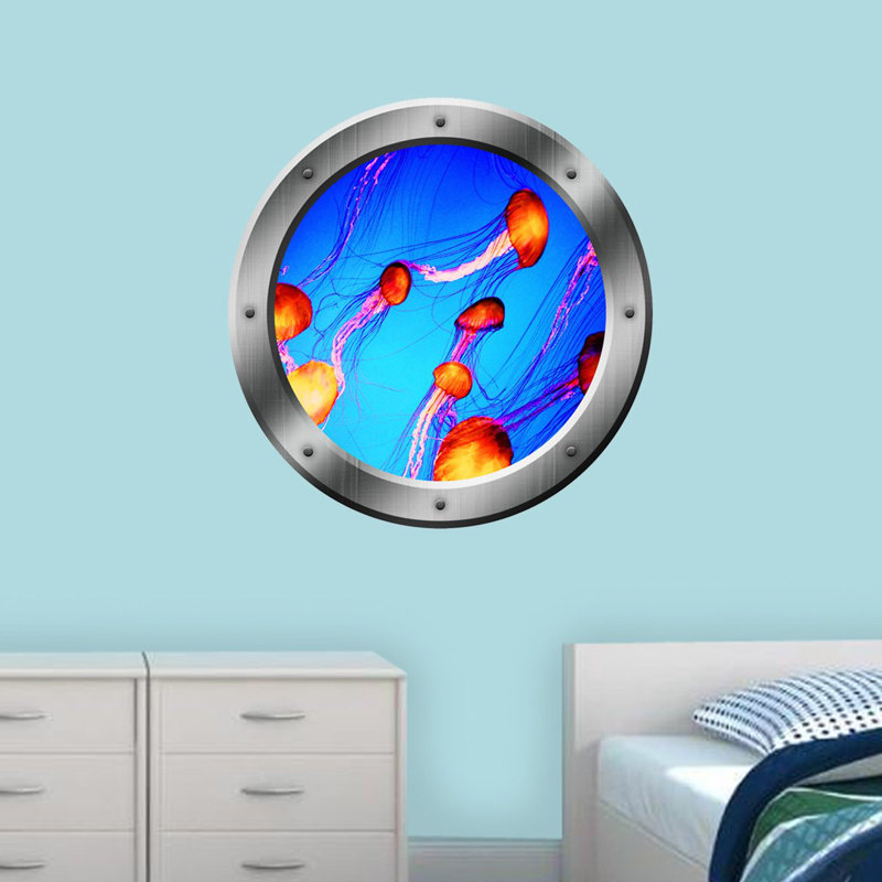 Décalcomanie murale animaux de l’océan Stegall Porthole, H 14 po x l 14 po