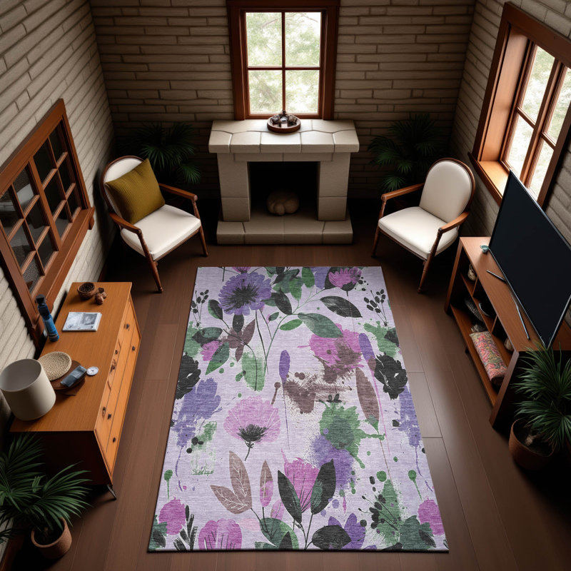 Tapis floral lavable à la machine Premium AMF1549, Rectangle 5 pi x 7 pi 6 po
