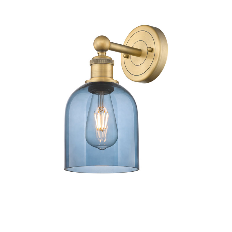Applique murale 1 lumière 6 "Edison Allysson, Bleu princesse, Laiton brossé