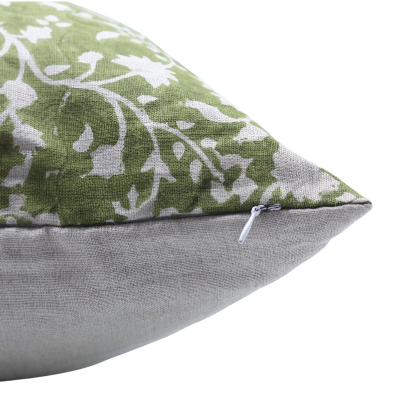Housse de coussin en lin pur, taie d'oreiller en lin Prin 14 x 14, coussin décoratif floral - RAMESHWARAM, H 14 po x l 14 po