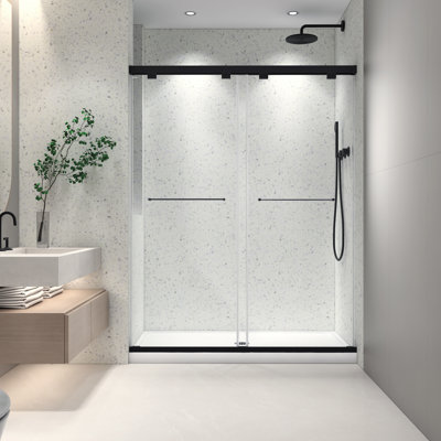 5476 Inch North American Frameless Double Sliding Matte Black Shower Door With Adjustable Soft Closing Function 8Mm Tempered Glass With Nano Easy Cleaning And Stick Explosion-Proof Menbrance