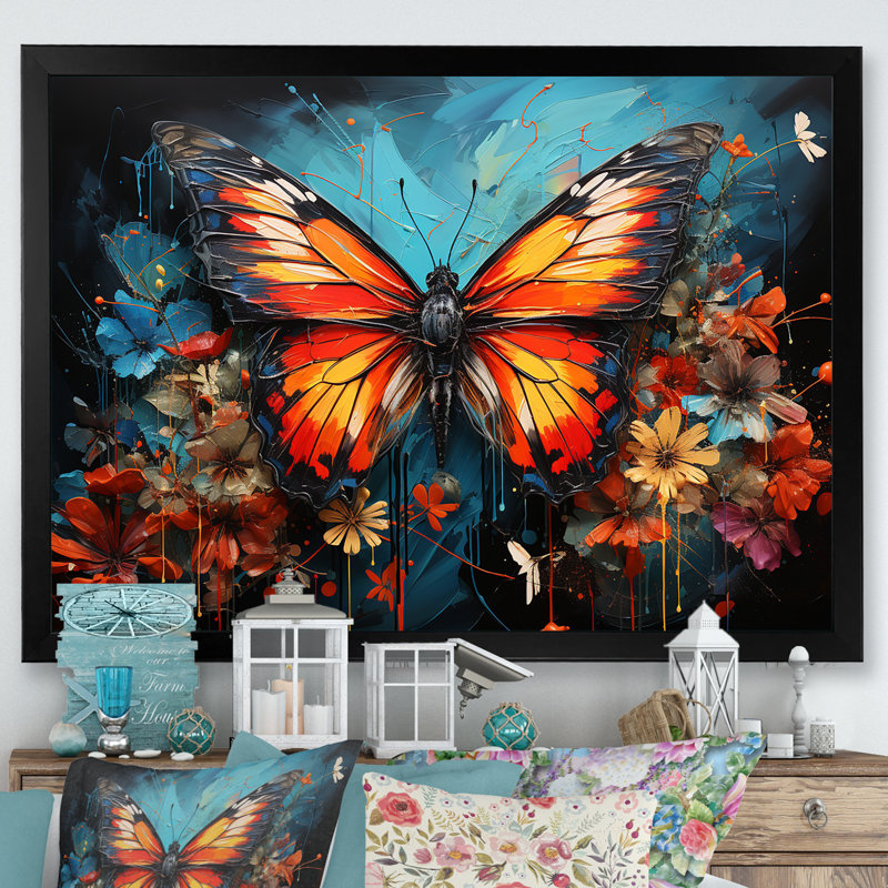 «Butterfly Graffiti Style» - reproduction d'art sur toile, Cadre simple noir, H 16 po x l 32 po x P 1 po
