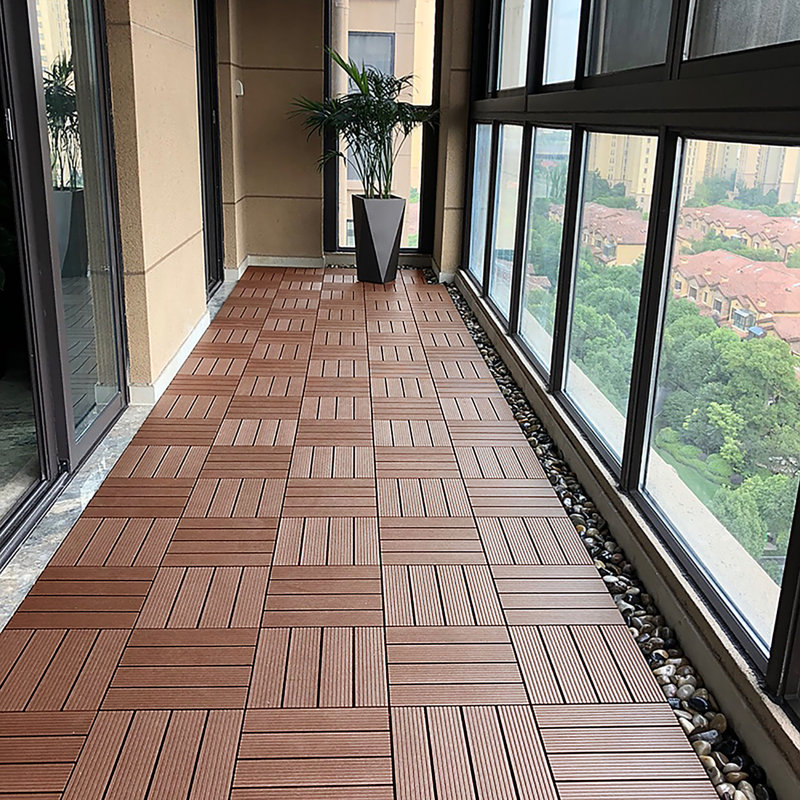 Garden Decking Tiles, WPC Plastic Terrace Tiles,  Interlocking Flooring in Wood Look, Weather-Resistant, Indoor Outdoor Drainage Balcony Flooring, 1m²
