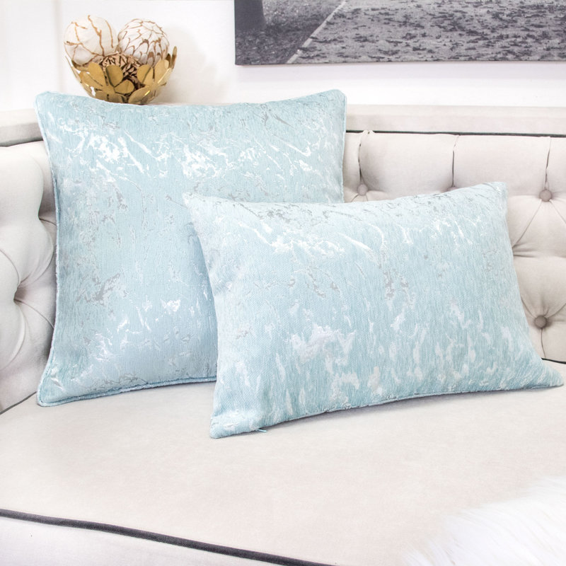 Damask Chenille Throw Pillow, Sea Green