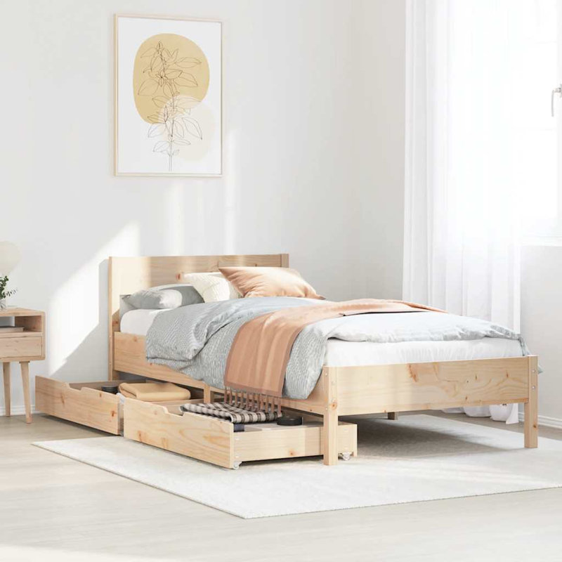 Solid Wood Bed Frame, European Single (90 x 200cm), White