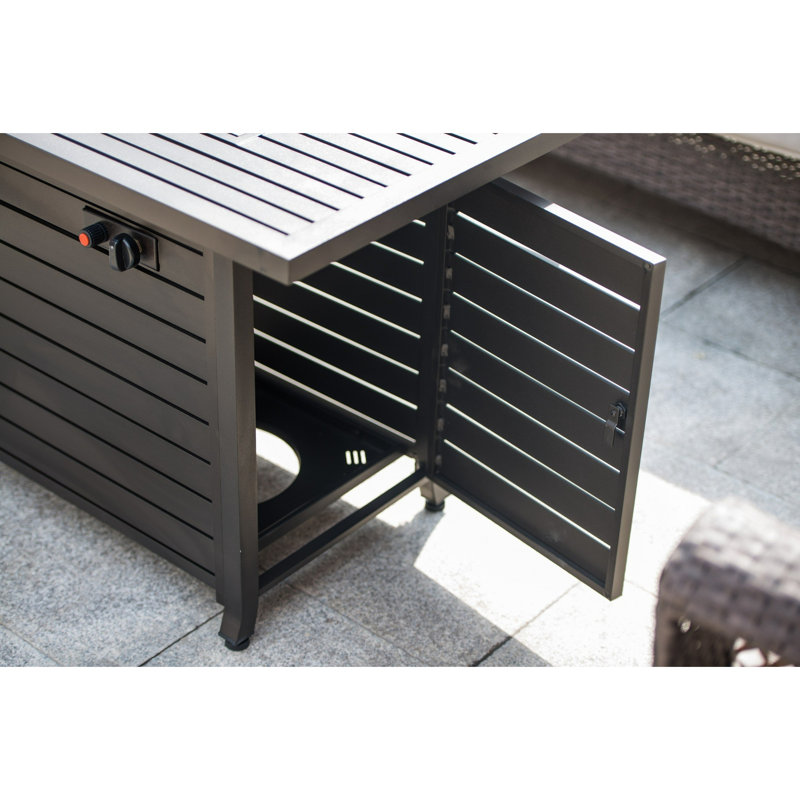 57in Outdoor Gas Propane Fire Pits Table, Aluminum, 50000BTU Firepit Fireplace Dinning Table with Lid, Fire Glass, Retangular, ETL Certification, for Garden Backyard Deck Patio-hammered