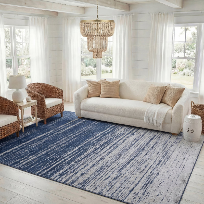 Ayoki Navy/Gray Area Rug, Rectangle 8' x 10'