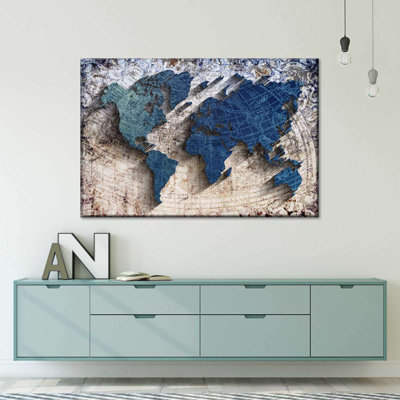 Carte du monde sculptée - reproduction sur toile tendue