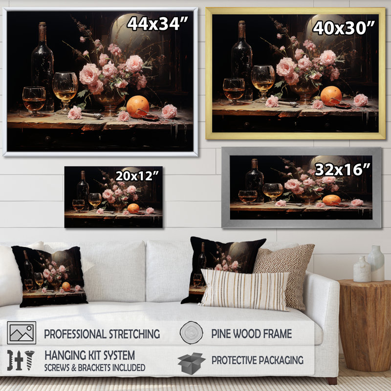 Sommeliers Solitude Midnight Blooms Wine - vin, art mural, H 24 po x l 32 po x P 1 po, Cadre flottant blanc