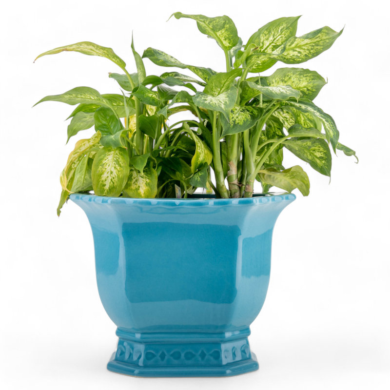 Handmade Ceramic Basin, 10.5" H x 13" W x 11" D, Teal