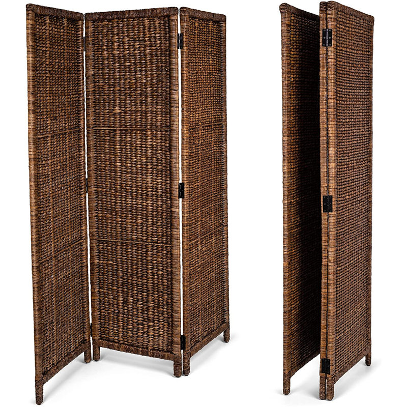 Handwoven Seagrass 3-Panel Folding Room Divider in Brown