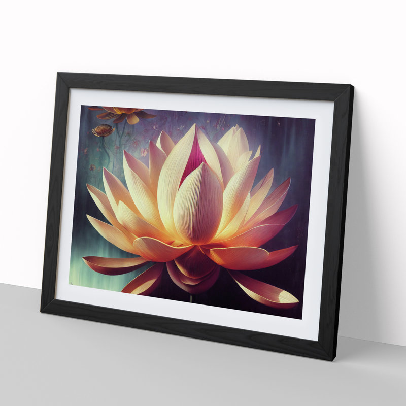 Striking Lotus Flower - Single Picture Frame Print, 34cm H x 46cm W x 2cm D, Black
