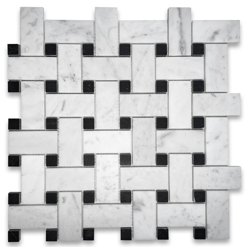 12" x 12" Marble Basketweave Mosaic Wall & Floor Tile, White/Black