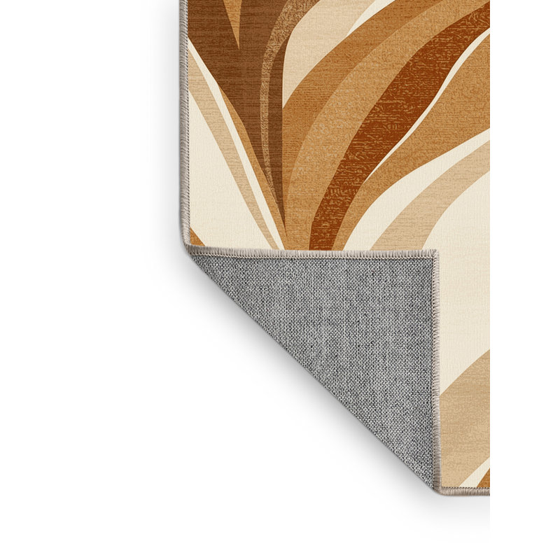 Tapis abstrait palmier paesyn lavable à la machine en brun - beige, Carré 6 pi