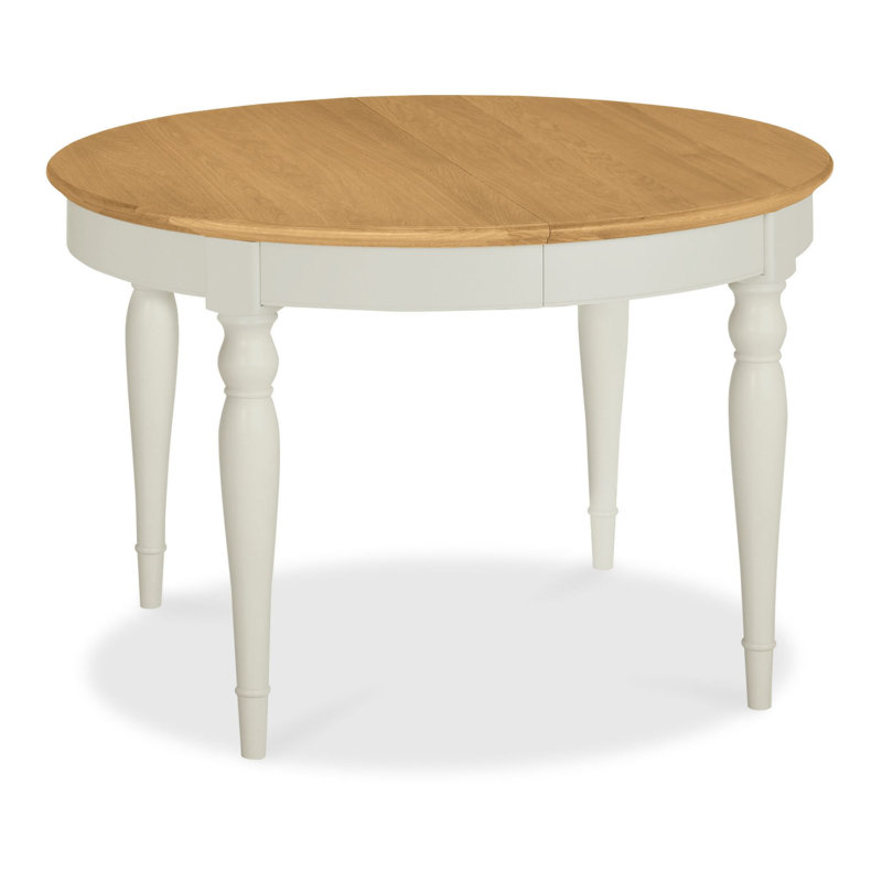 Ziggy Extendable Round Solid Wood Base Dining Table, White/Oak