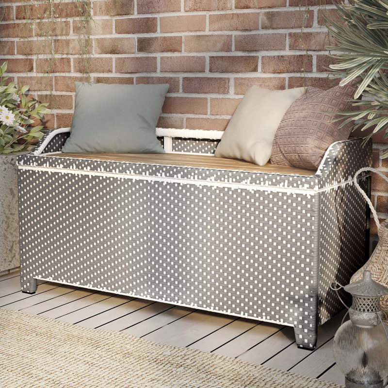 Banc de rangement en osier Angelah Tides, Gris