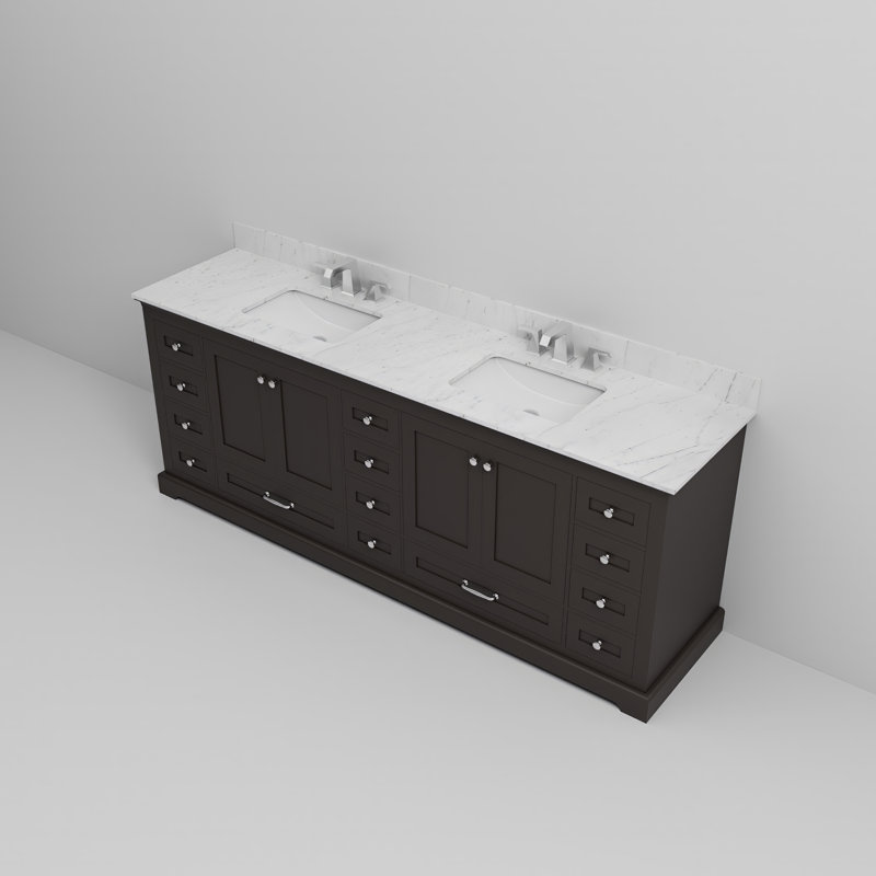 Ensemble de meuble-lavabo double 84 po Dukes, Espresso, Marbre de Carrare blanc