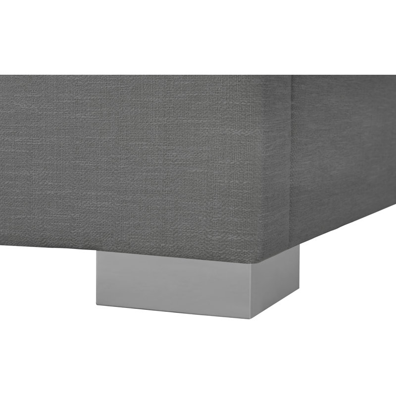 Lit plateforme tapissier en bois massif Crosby, Simple, Tissu texturé en lin gris