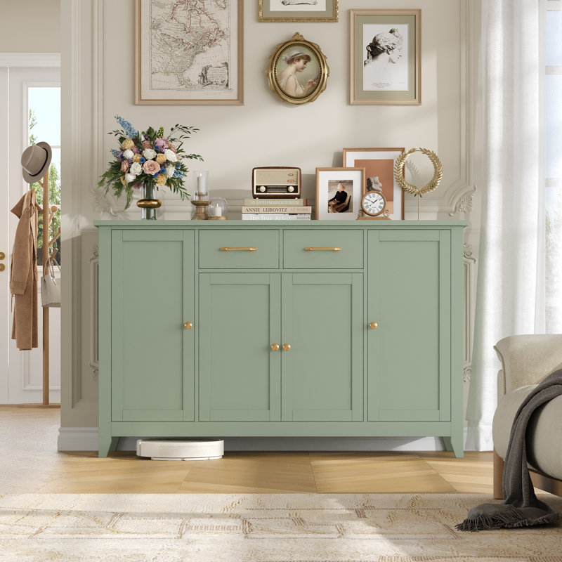 55.1'' Sideboard With 2 Drawers, Adjustable Shelves, Green