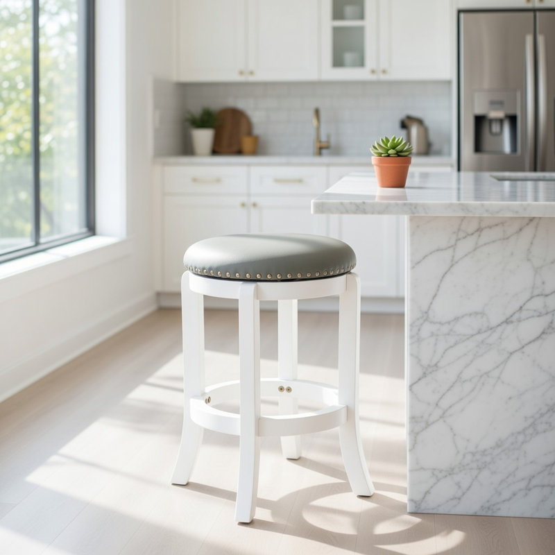 Tabouret de bar et de comptoir pivotant Ameil, Tabouret de comptoir (assise de 24 po de hauteur), Blanc