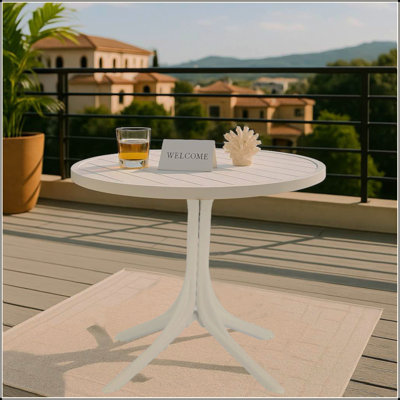 Modern White Round Plastic Table – 36 Inch Indoor/Outdoor Dining Table & Coffee Table, Lightweight Polypropylene All-Weather Patio Table For Garden, Courtyard, Kitchen, Camping (White)