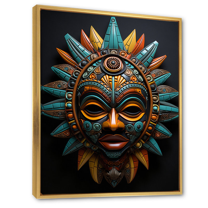 Jeilani, masque tribal africain, bamileke, Cadre flottant doré, H 32 po x l 16 po x P 1 po