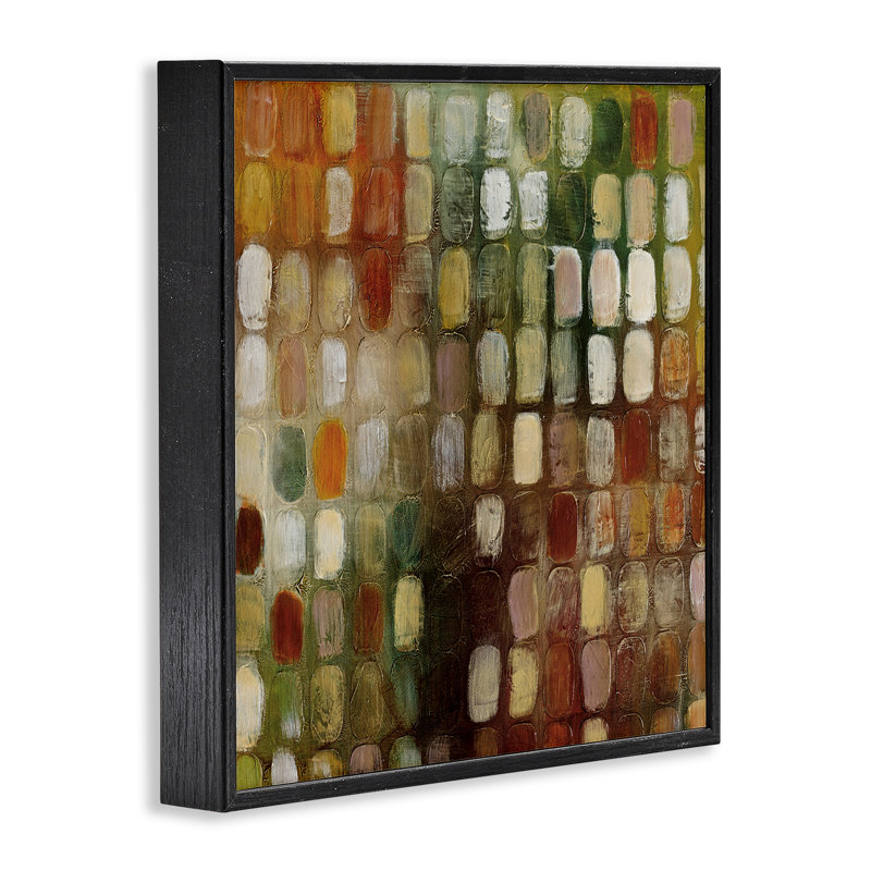 Motif abstrait ovale peint, Giclée encadrée noir minuit, H 17 po x l 17 po