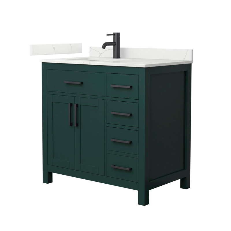Beckett 36" Freestanding Single Bathroom Vanity with Quartz Top, Green, Matte Black, Giotto Quartz