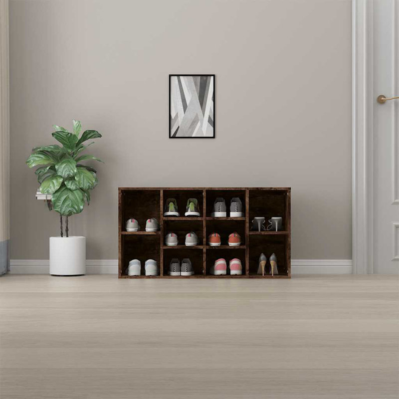 10 Pair Shoe Storage Bench, Smoked Oak