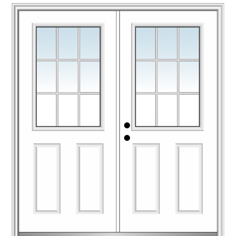 Portes d'entrée intérieures pré-montées en fibre de verre apprêtée avec grilles internes, S'ouvre à droite vers l'intérieur