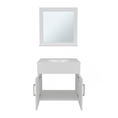 Ensemble de salle de bain, lavabo et miroir, 2 portes, 1 tablette, 1 miroir, blanc
