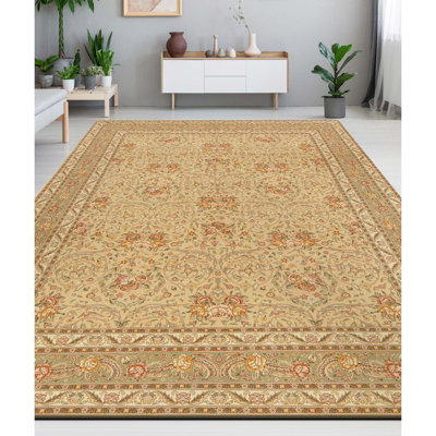 Tapis noué à la main de haute qualité beige et vert clair