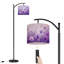Lampe sur pied à arc avec abat-jour réglable fleurs mauves Lampe sur pied abstraite douce et rêveuse 3 températures de couleur à haut gradateur avec interrupteur au pied pour la chambre à coucher