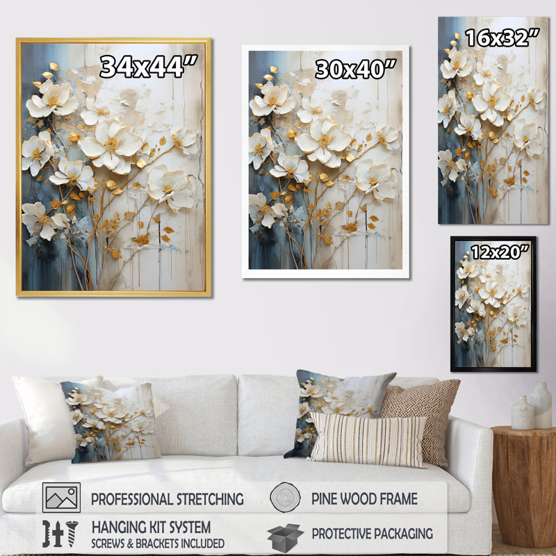 Minimalisme fleurs saisonnières IV sur toile, Cadre doré simple, H 32 po x l 16 po x P 1 po