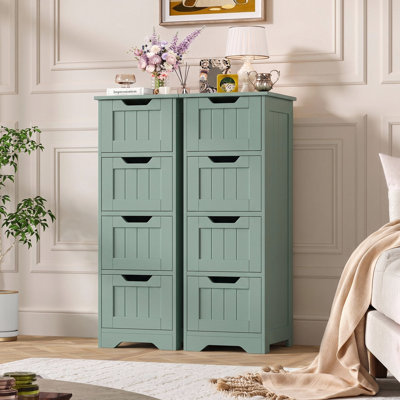 Ensemble de 2 armoires de salle de bain autoportantes à 4 tiroirs l 11,8 po x H 32,5 po x P 11,8 po