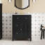 Meuble-lavabo de 24 pouces avec lavabo en céramique de style champêtre français, tiroirs coulissants et espace de rangement réglable pour les rasoirs-308718951